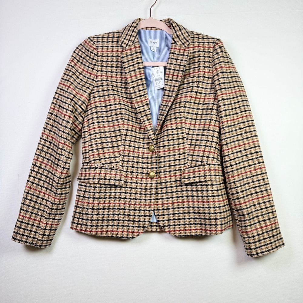 J.CREW Tan Plaid Wool Blend Crest Button Blazer 2